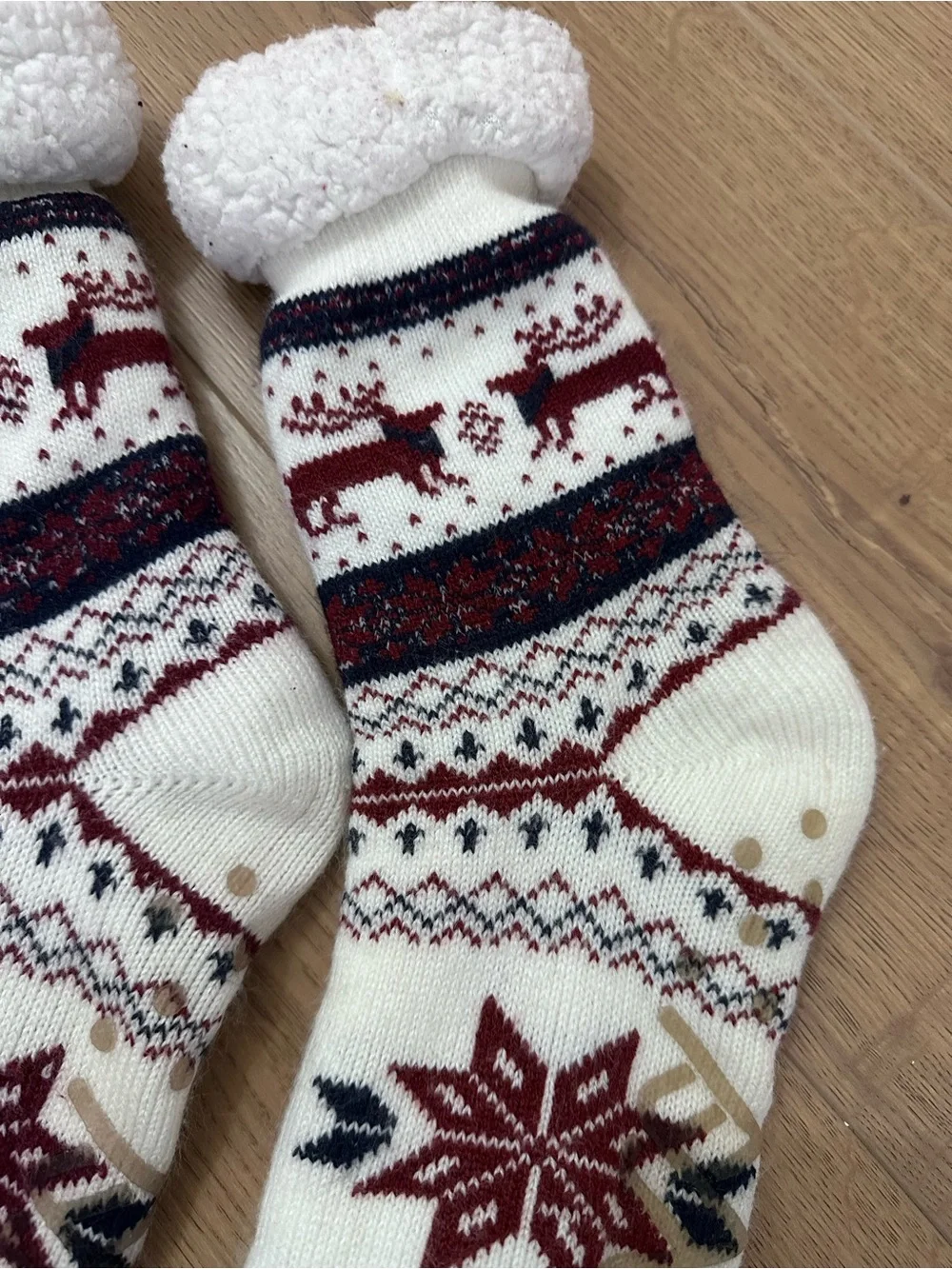 Sherpa Lined Slipper Socks Women Non Slip Winter Cozy Nordic Reindeer Snowflake